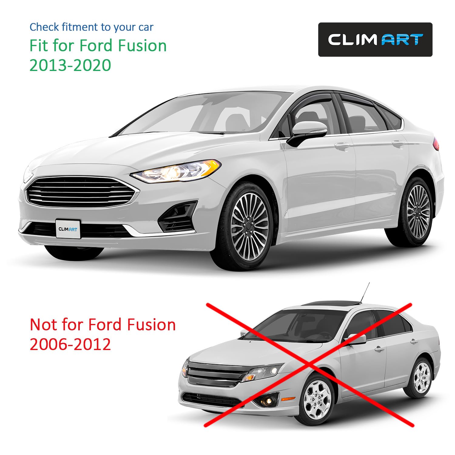 Clim Art In-Channel Incredibly Durable Rain Guards For Ford Fusion 2013-2020, Original Window Deflectors, Vent Window Visors, Ve