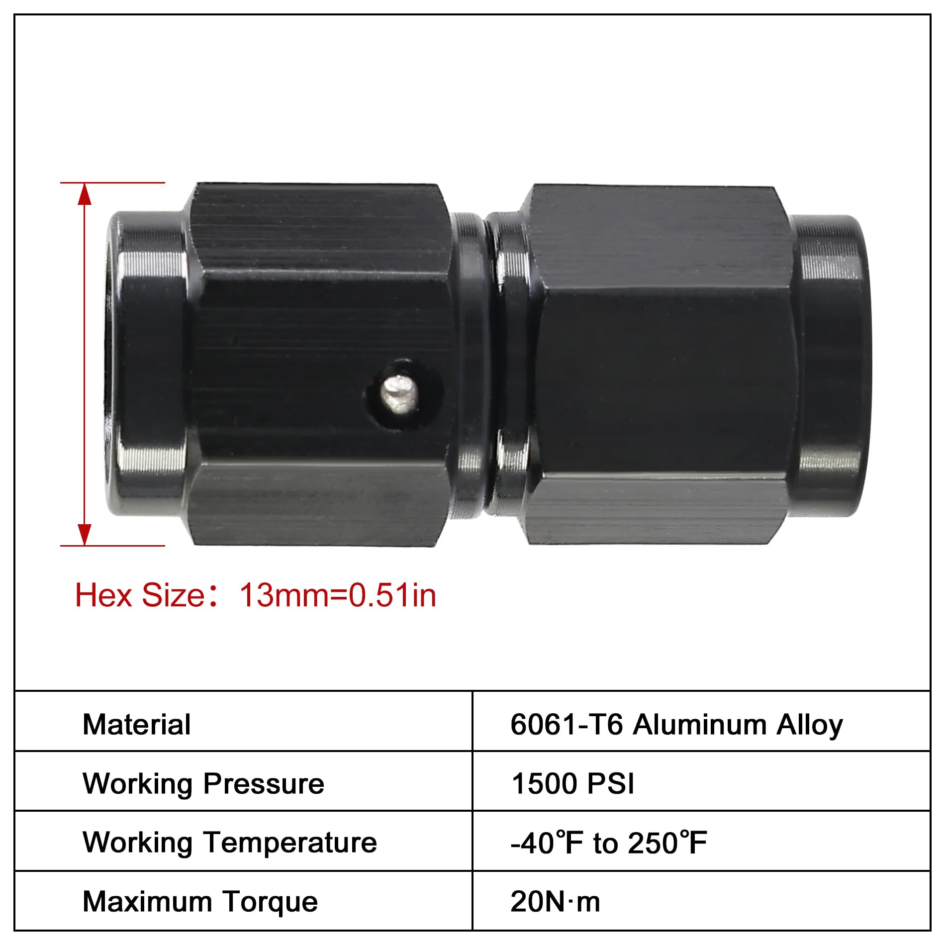 Evil Energy 3An Female To 3An Female Straight Swivel Coupler Union Fitting Adapter Aluminum Black