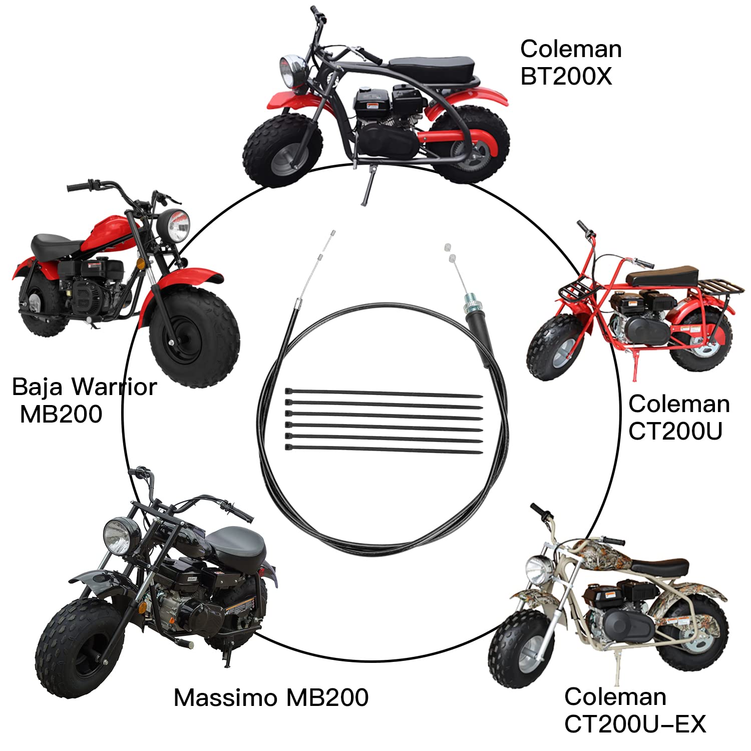Yoxufa 50 Inch Throttle Cable For 79Cc 80Cc 97Cc 196Cc 200Cc 212Cc 6.5Hp Coleman Ct200U Ct200U-Ex Bt200X Baja Warrior Mb165 Mb200 Doodle Bug Db30 Hensim Massimo Falcon Monster Moto Motovox Mini Bike