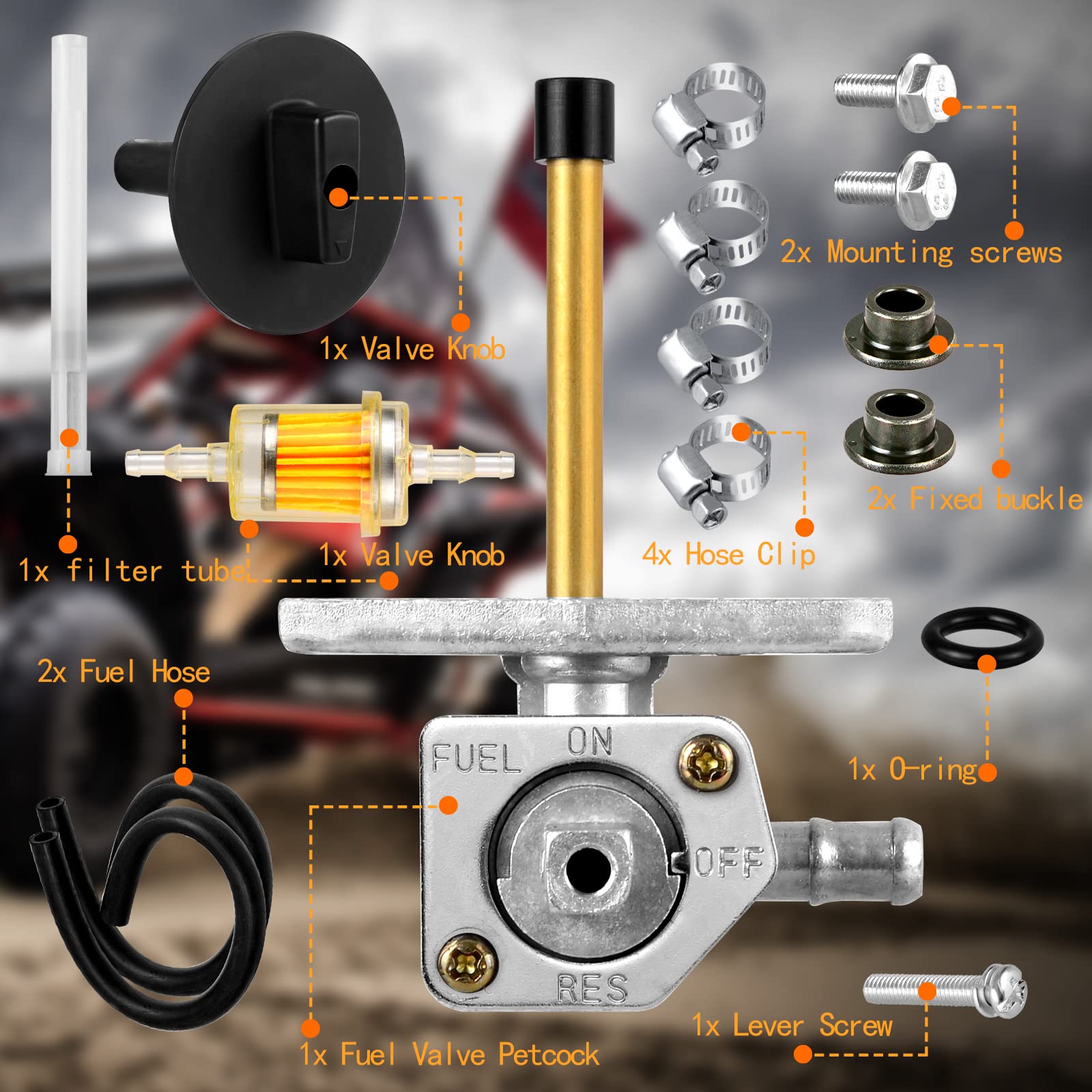 MOTO1988 Fuel Cock Valve Petcock Lever Screw and Shut Off Switch for Honda Recon 250 TRX250 Rancher 350 TRX350 Foreman 400 Ranch