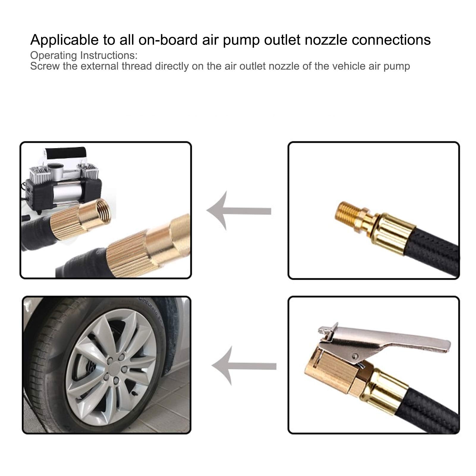 Tire Inflator Extension Tube Tyre Pump Quick Inflation Chuck Adapter Hose Quick-Inflation Clip Connector High-Pressure Tube Car