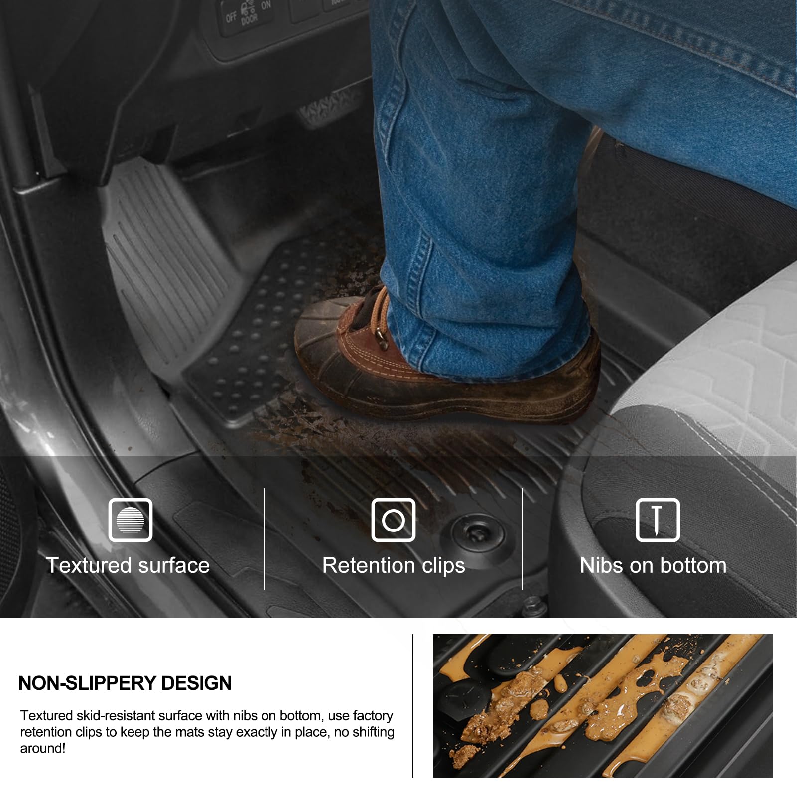 Kiwi Master Floor Mats For 2018-2023 Toyota Tacoma Double Cab Crew Cab All Weather Mat Liners Front & 2Nd 2 Row Seat Tpe Slush L
