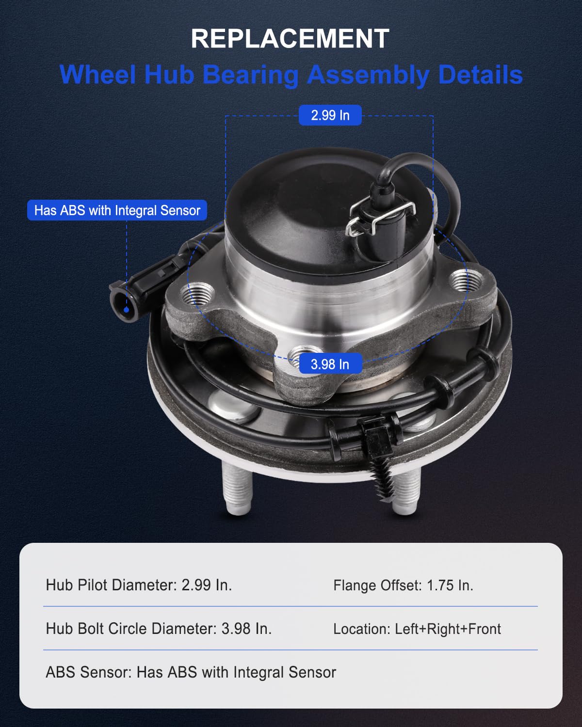 ECCPP Replacement For Wheel Bearing Hub 513169 Hub Bearing Assembly Hub Assemblies Front Axle 5 Lugs W/ABS Sensor For Jaguar S-T