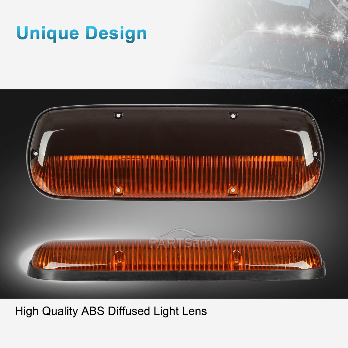 Partsam 3Pcs Amber Cab Marker Roof Running Light Cover + Base W/Wire Harness Compatible With Silverado/Sierra 1500 1500Hd 2500 2