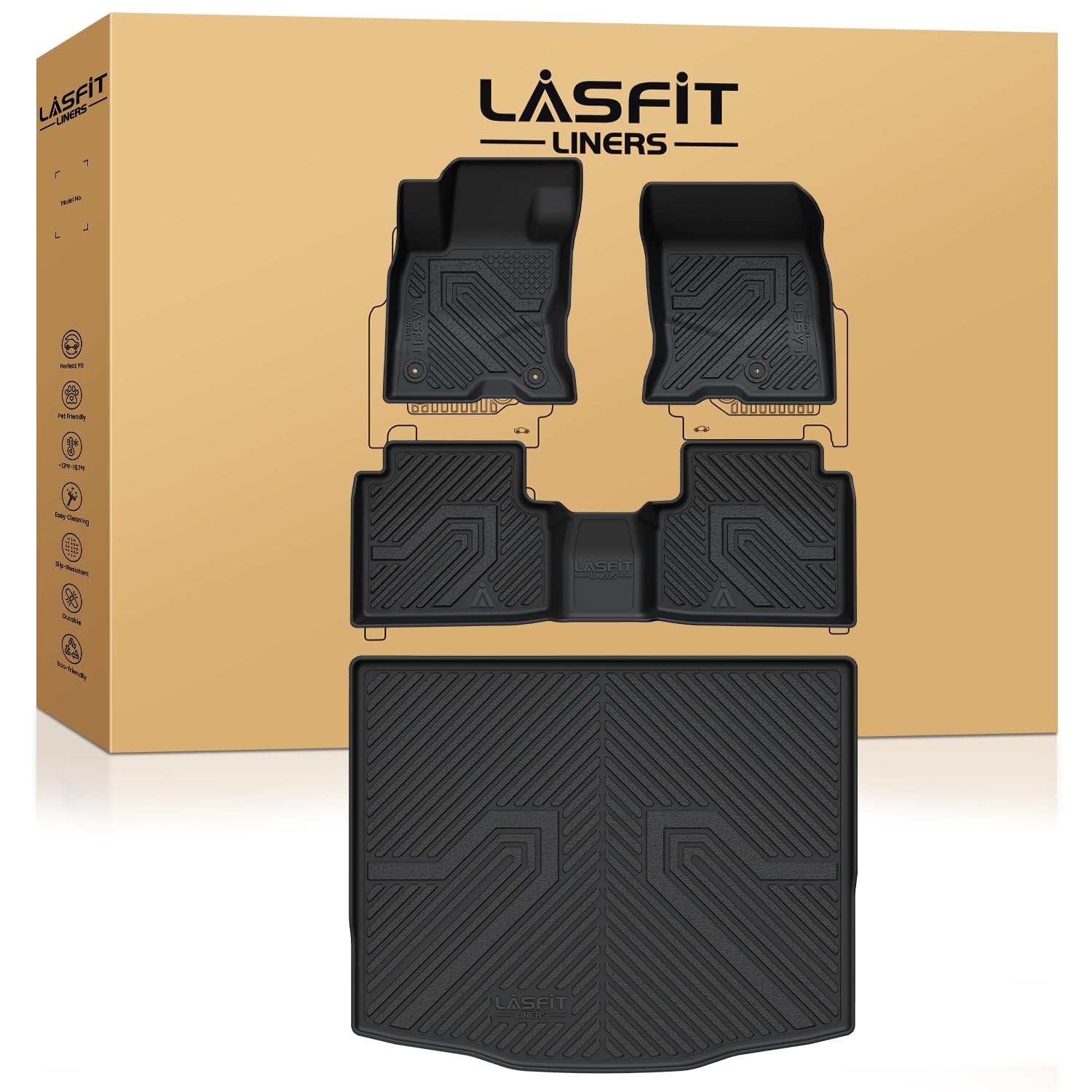 Lasfit Floor Mats And Cargo Liner For Ford Escape Hybrid 2020-2025(Not For Gasoline Models) All Weather Protector Tpe Custom Fit
