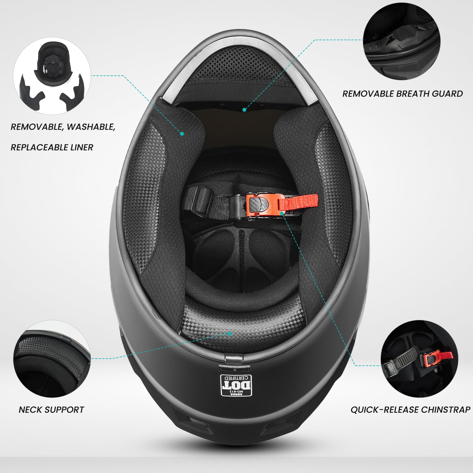 Auboa Full Face Motorcycle Helmets For Adults Men And Women Dot Street Bike Racing Helmet With Tinted Visor Model Md-813 (Matte