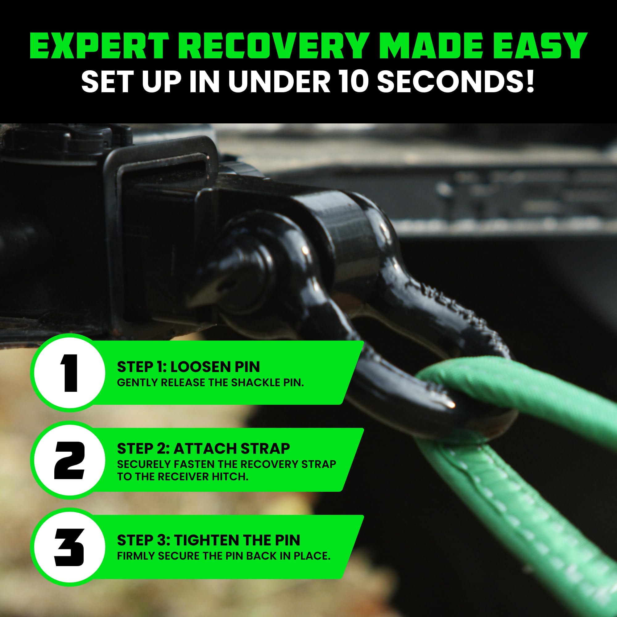 Rhino Usa Shackle Hitch Receiver (Fits 2 Receivers) Best Towing Accessories For Trucks, Jeep, Toyota & More - Connect Your Rhino Tow Strap For Vehicle Recovery, Mounts To 2 Receiver Hitches