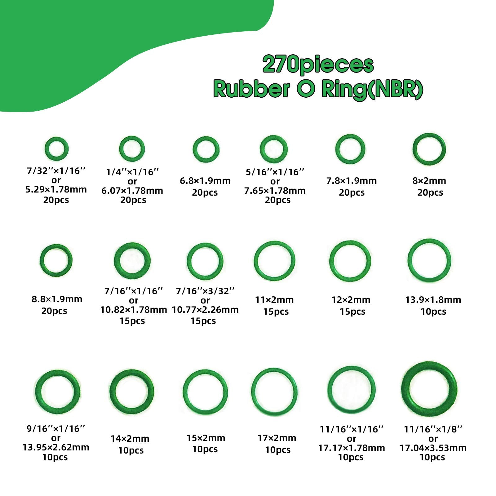 Boatsea 270Pcs Rubber O Ring Kits 18 Sizes Sealing Gasket Washer Made Of Nitrile Rubber, Automotive Ac O-Rings Kit, O-Ring Assor