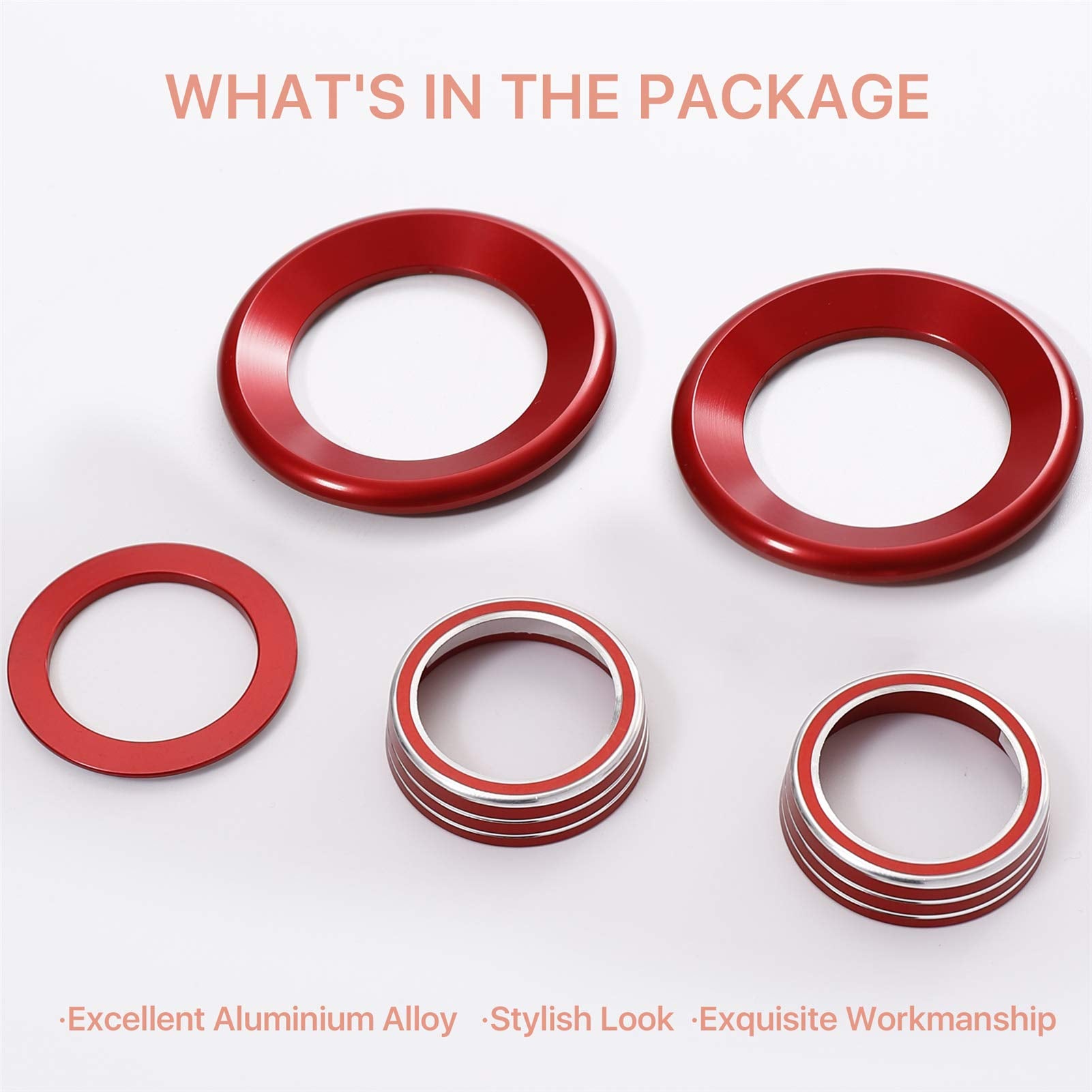 5 Pcs For Honda Civic 2016 2017 2018 2019 2020 2021 Climate Control A-Pillar Door Speaker Engine Start Stop Push To Start Button Cover, Ac Switch Temperature Knob Sticker (Red)