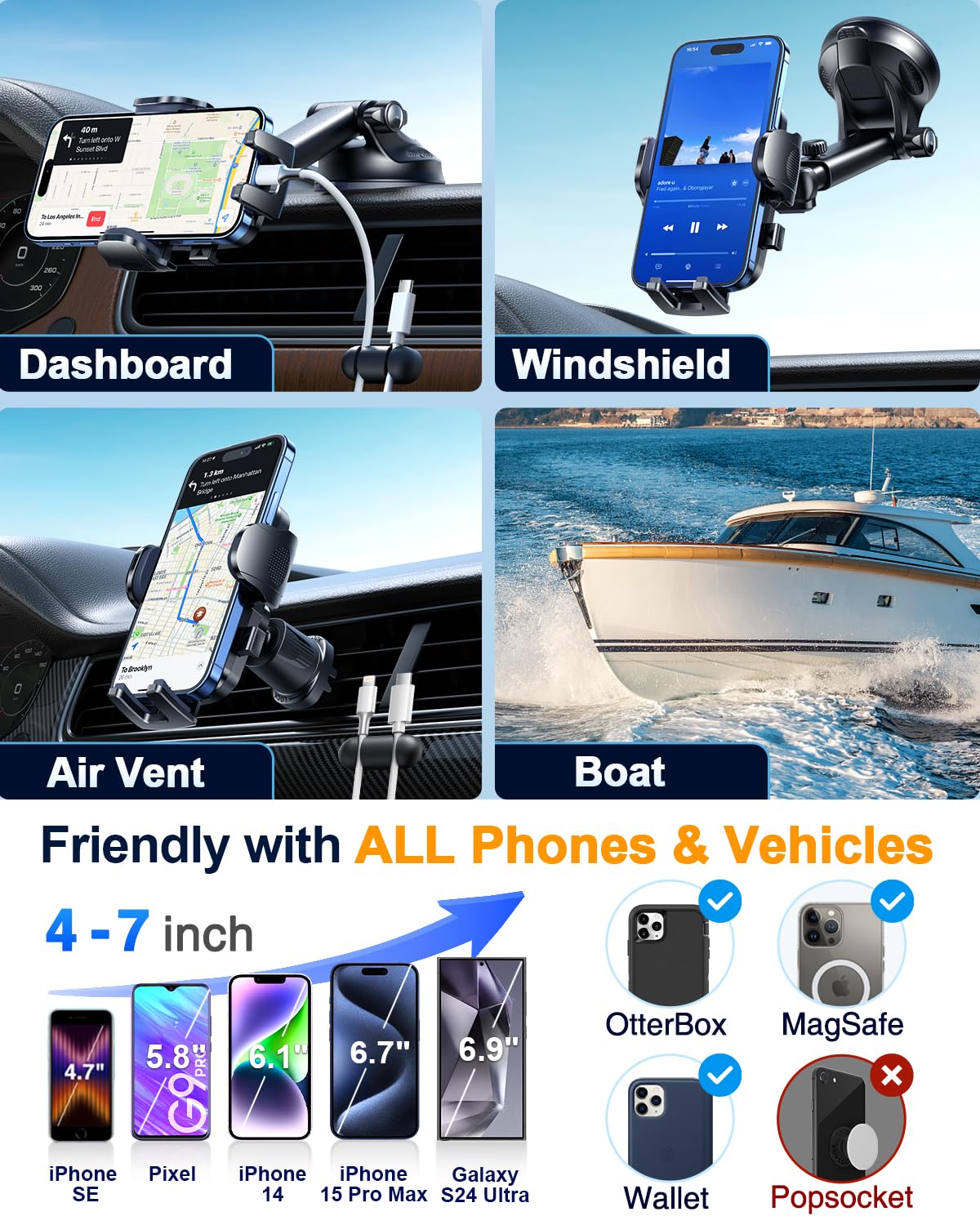 Yru [True Military-Grade 360 Degrees Rotatable Suction] 2025 Ultimate Car Phone Holder Mount 90+Lbs Safest Strongest Patent Cert