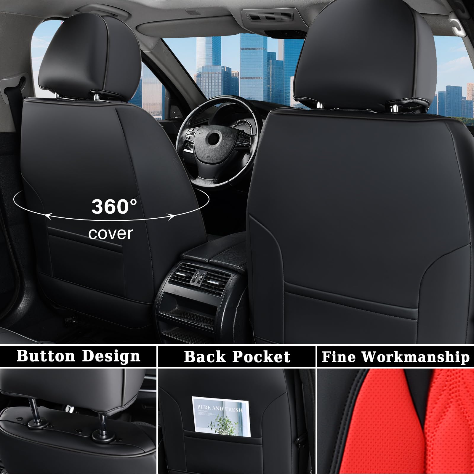 Coverado Car Seat Cover Full Set, Luxury Leather Seat Covers For Front And Rear, Waterproof Seat Covers 5 Seats, Car Seat Protec