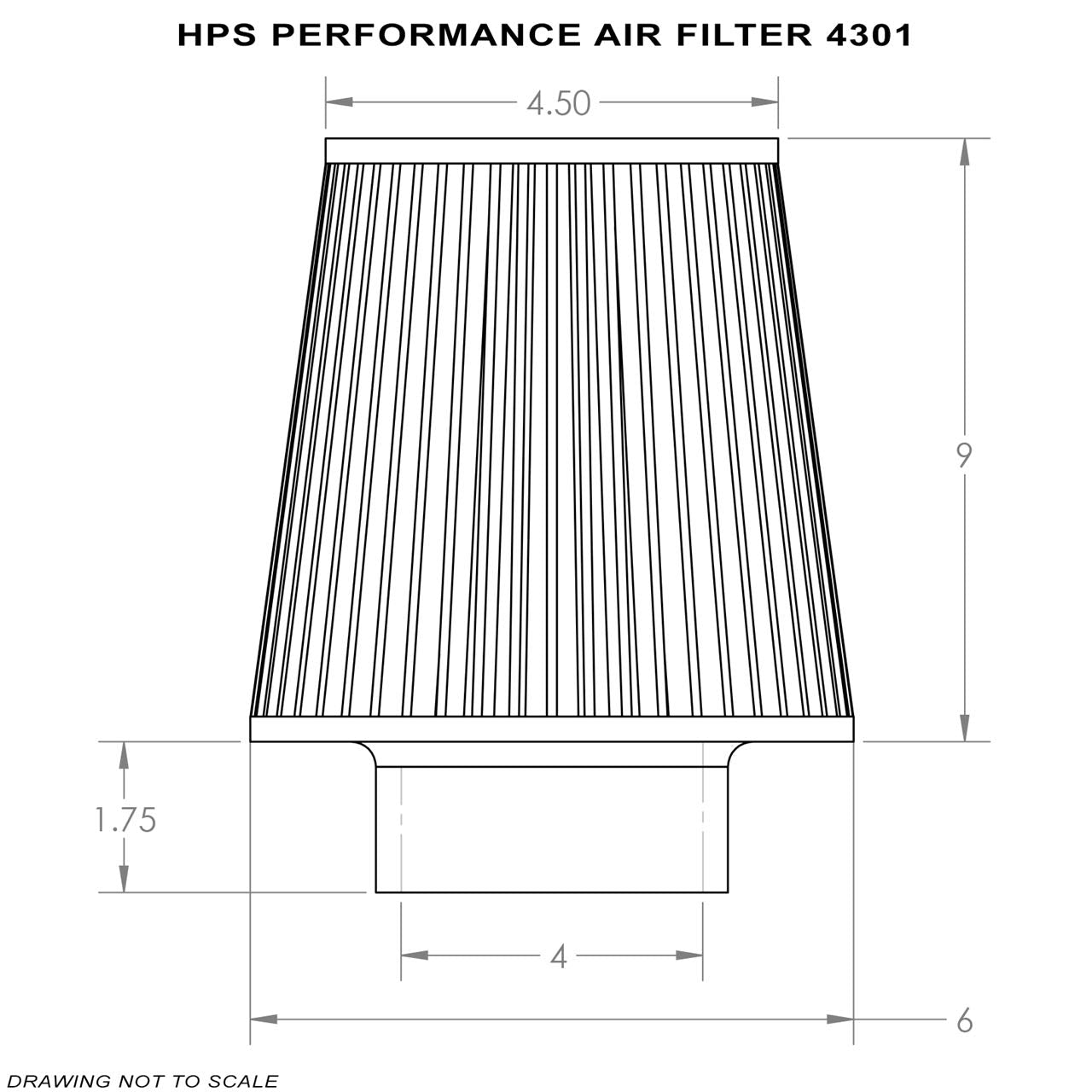 Hps Performance Air Filter 4'' Id, 9'' Element Length, 10.75'' Overall Length, Gray (Hps-4301)