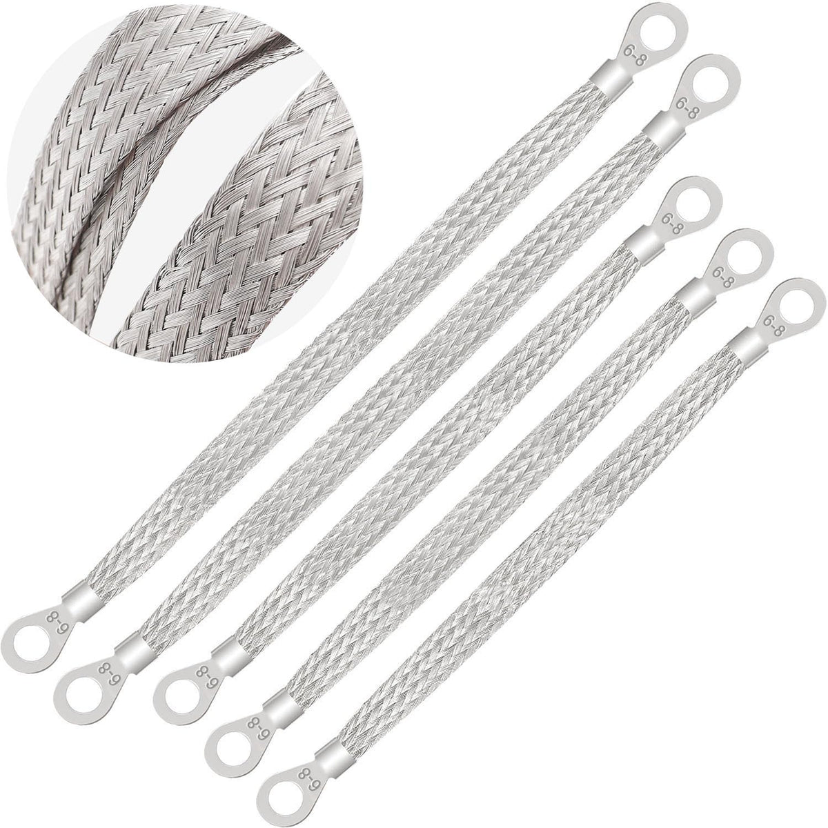 Taiss 5PCS Ground Strap 3pcs 10'' x 1/2'' & 2pcs 13'' x 1/2'' Tinned Copper Professional Vehicle Grounding Cable Straps with Ter