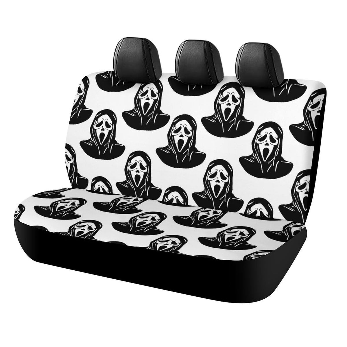 JOJOART Black Mask Scream Car Back Seat Cover Durable Soft Funny Ghost Devil Car Bench Split Seat Covers Rear Car Accessories De