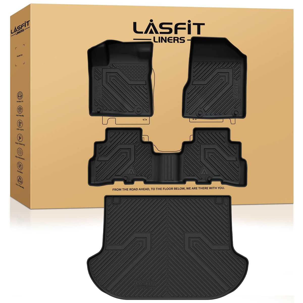 LASFIT Floor Mats & Cargo Mat for Nissan Murano 2015-2024, All Weather TPE Custom Fit Easy Clean Durable No-Curling Floor Liners
