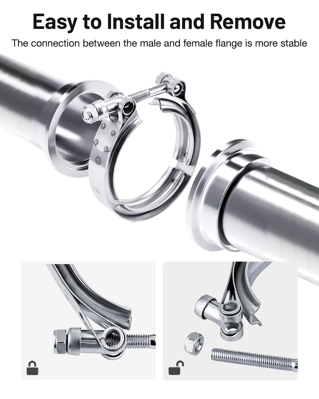 Evil Energy V Band Clamp With Flange Male Female Stainless Steel (2, 2.5'')