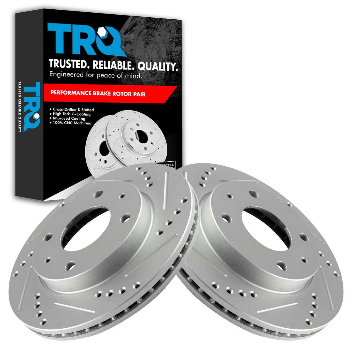 Trq Performance Brake Rotor Drilled Slotted Front Coated Pair Compatible With Hyundai