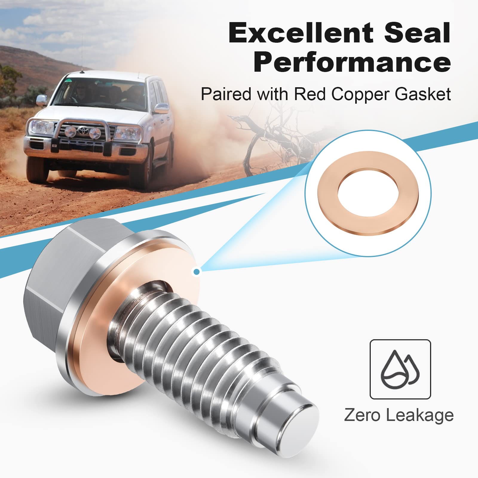 Oxygenie M12 X1.75 Magnetic Oil Drain Plug Stainless Steel With Red Copper Washer Gaskets Replacement For Chevrolet, Gmc, Buick