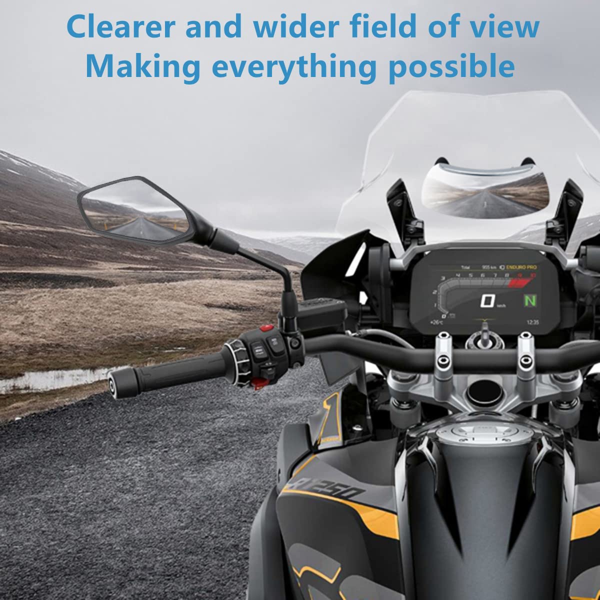 HKOO Universal Hawk-eye Motorcycle Convex Rear View Mirror - with 10mm Bolt, Handle Bar Mount Clamp Compatible with Cruiser, Suz