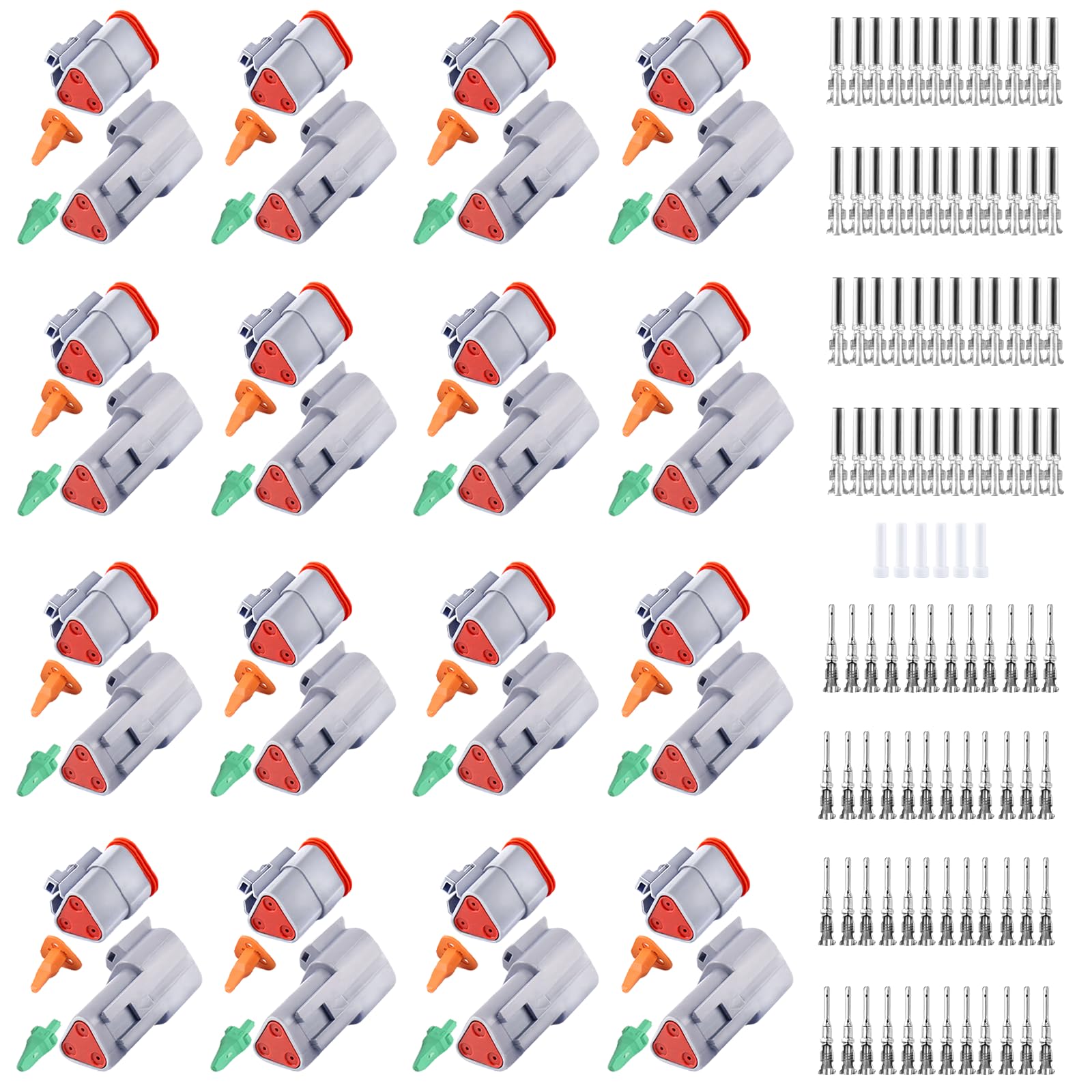 166 Pcs Deutsch Dt Grey 3 Pin Connectors 16 Set, Waterproof Electrical Wire Connector With Stamped Contacts And Seal Plug For Tr