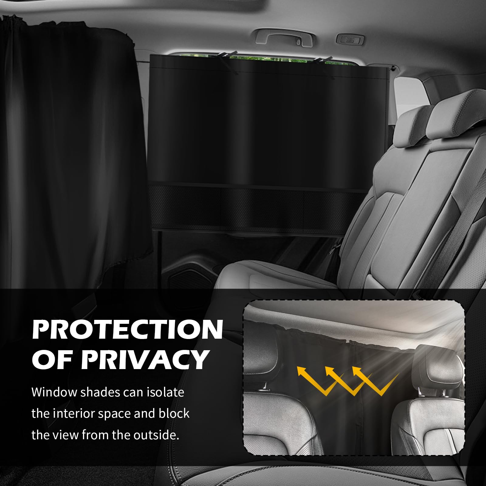 3PCS Car Window Shades for Privacy,Upgraded Side Car Curtains with Storage Pockets & 4PCS Suction Cups for Sun & Thermal Insulat