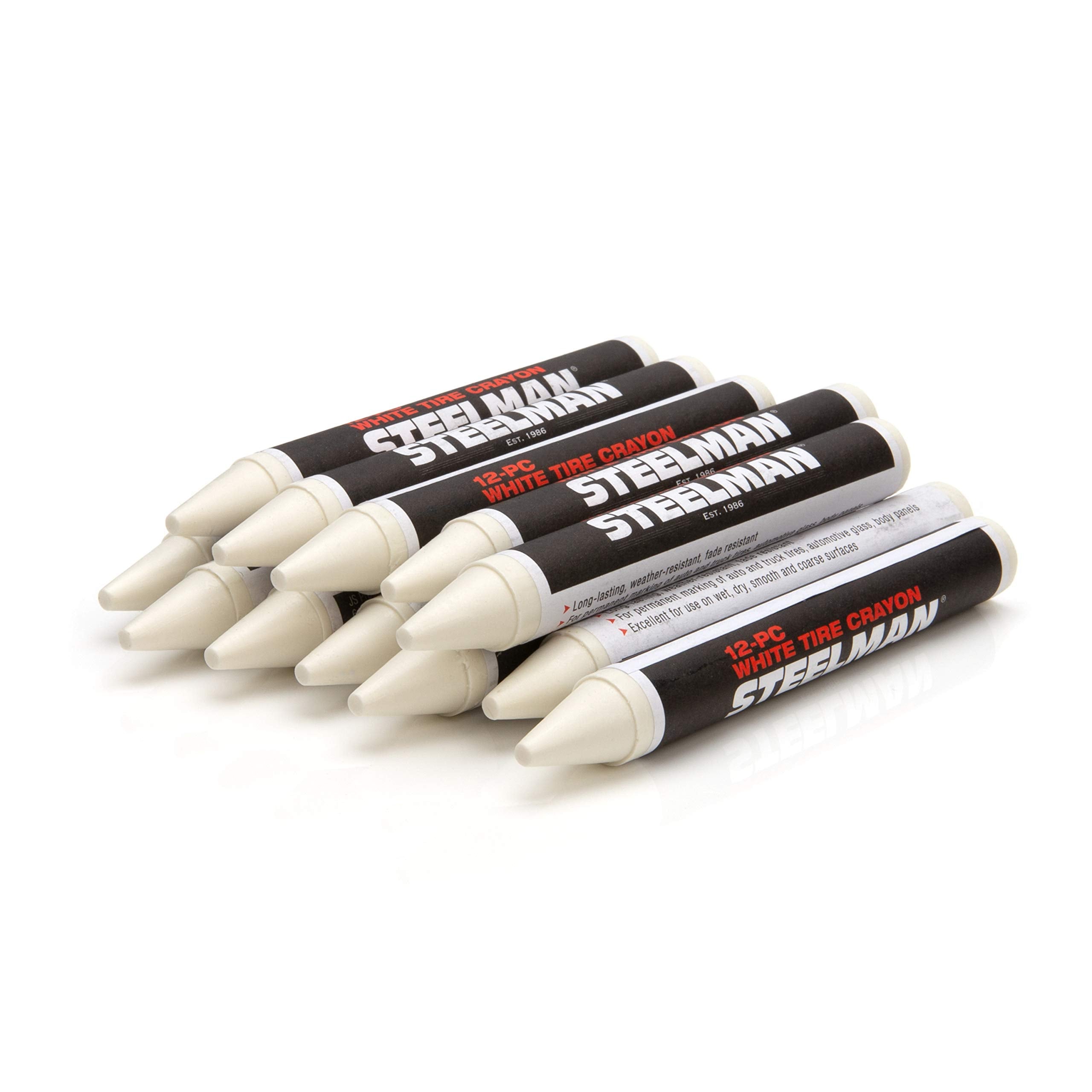 Steelman White Tire Marking Crayons for Mechanics, Mark Tire Damage, Box of 12