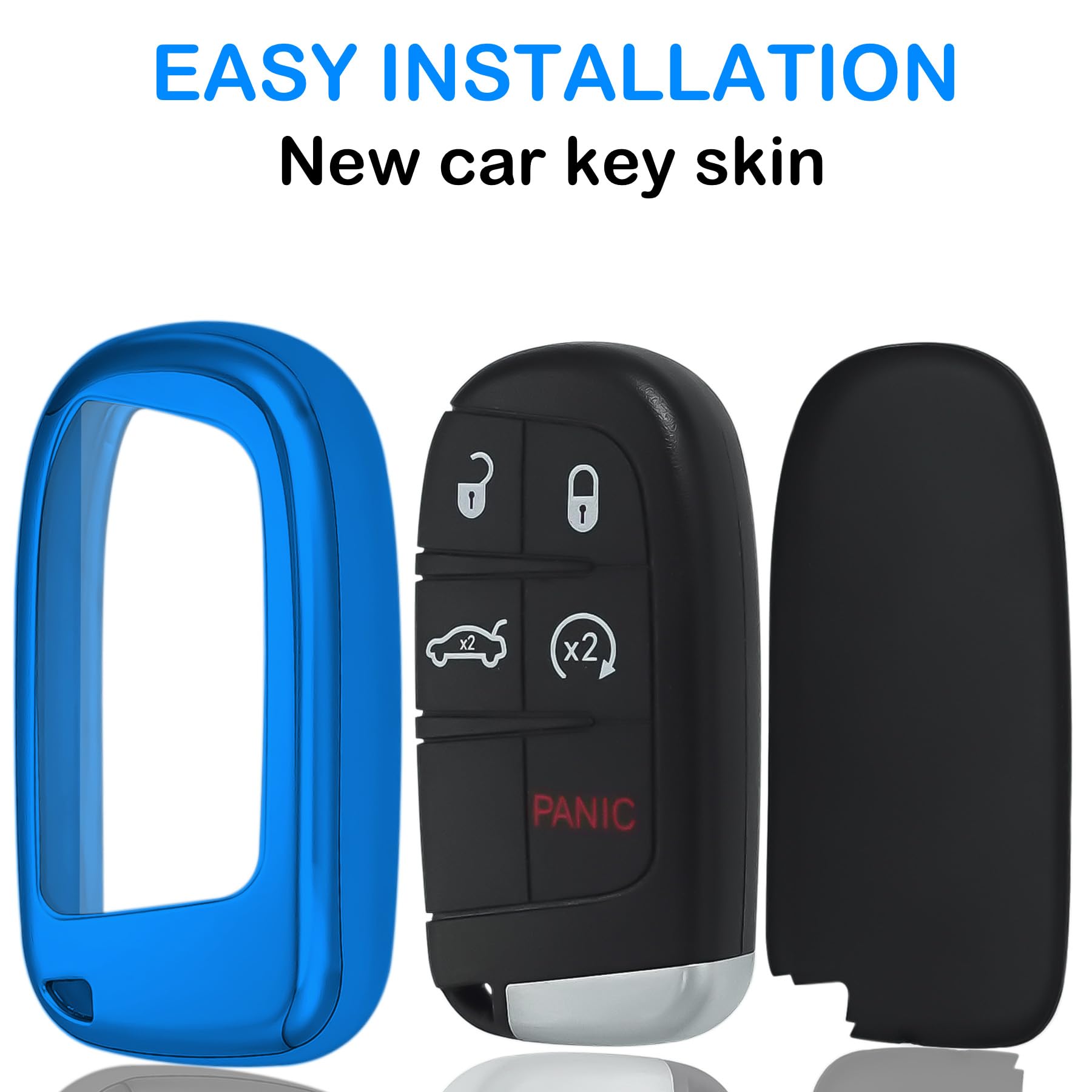 Kirsnda For Jeep Key Fob Cover Case,With Keychain Fit Grand Cherokee Renegade Chrysler 200 300 Dodge Durango Challenger Journey Dart Fiat Smart Remote,Soft Tpu Key Case,3-4-5 Buttons(Blue)