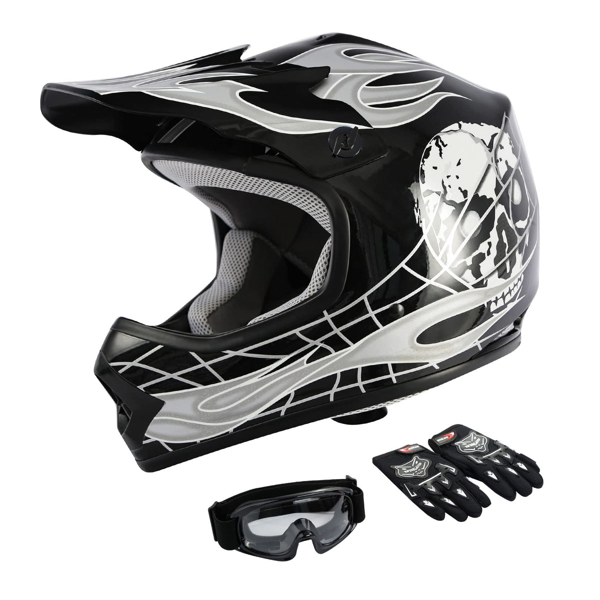 Tcmt Dot Youth & Kids Motocross Offroad Street Helmet Motorcycle Youth Helmet Dirt Bike Motocross Atv Helmet+Goggles+Gloves (X-L