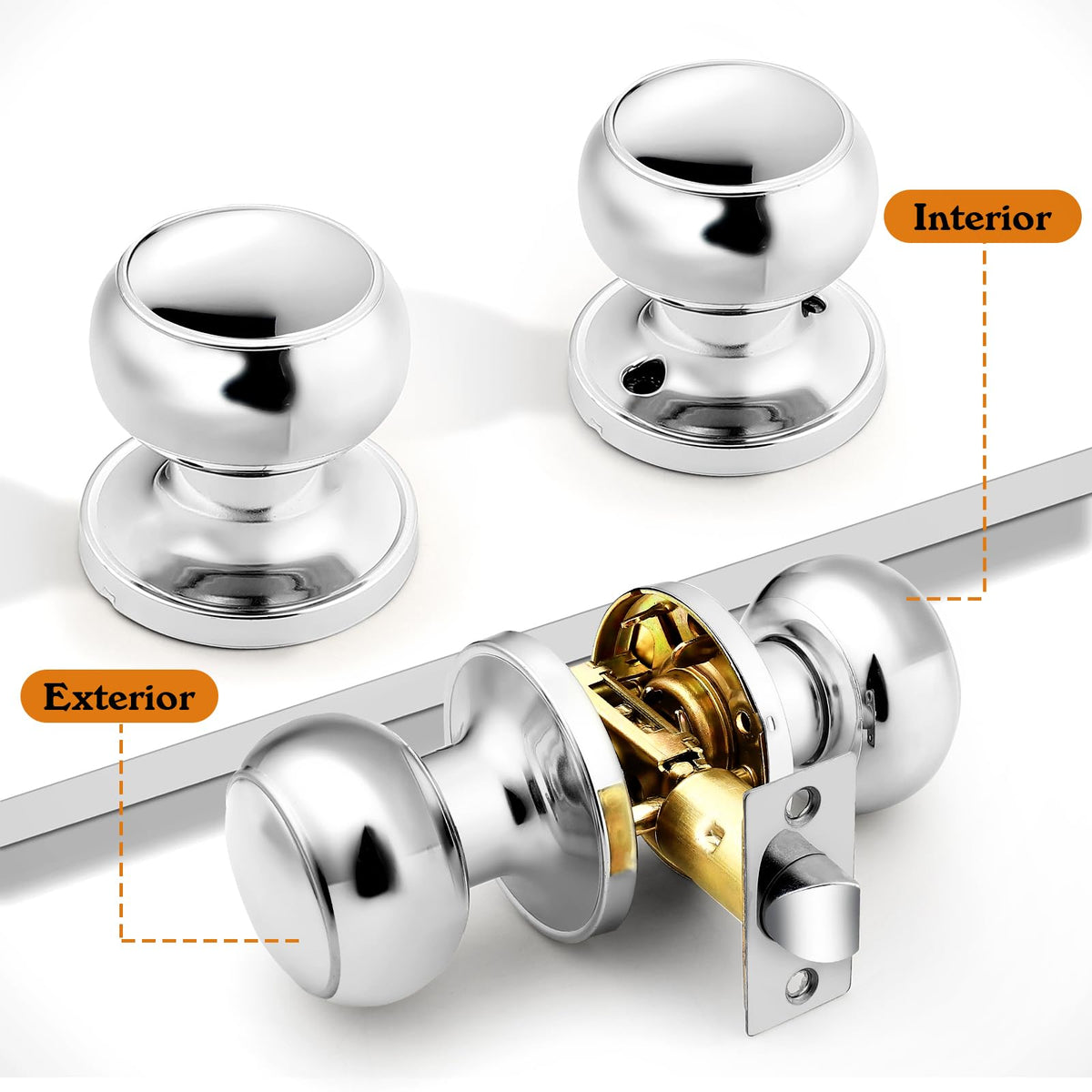 Probrico Hall and Closet Knobs, Polished Chrome Passage Door Knobs, Non-Locking WBHDWB07R3YZLNK