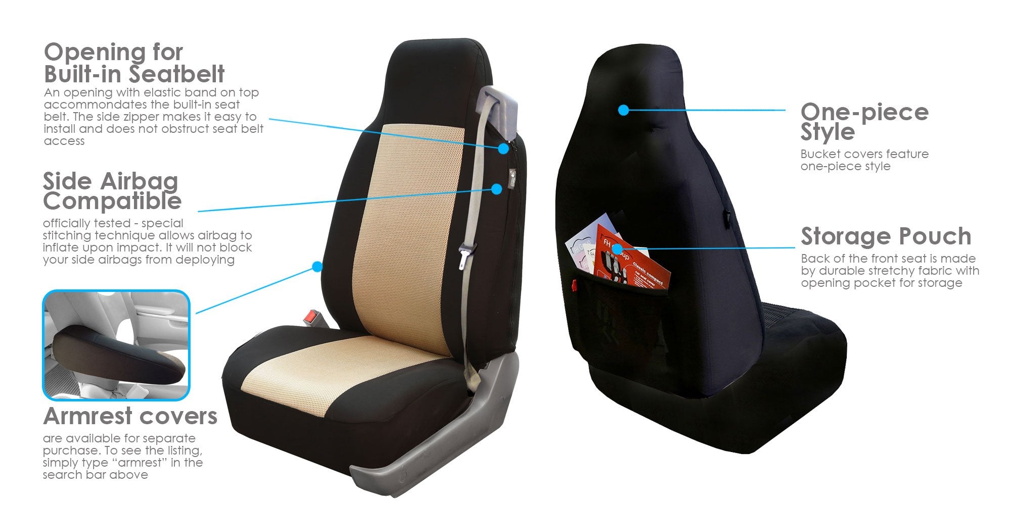 Fh Group Full Set Built-In Seatbelt Classic Cloth Car Seat Covers - Universal Fit, Washable Car Seat Cover For Suv, Sedan, Van B