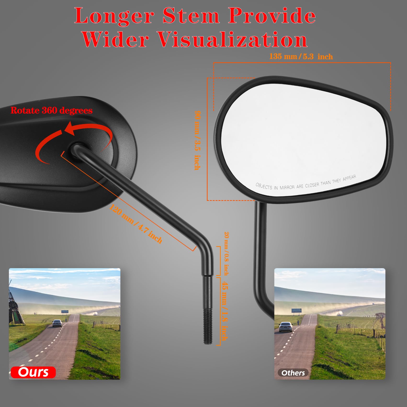 LDJXDADI Black Sportster Mirrors for Road King Street Electra Glide Dyna Softail Road Glide Motorcycle Rearview 1982-2019 2020 2