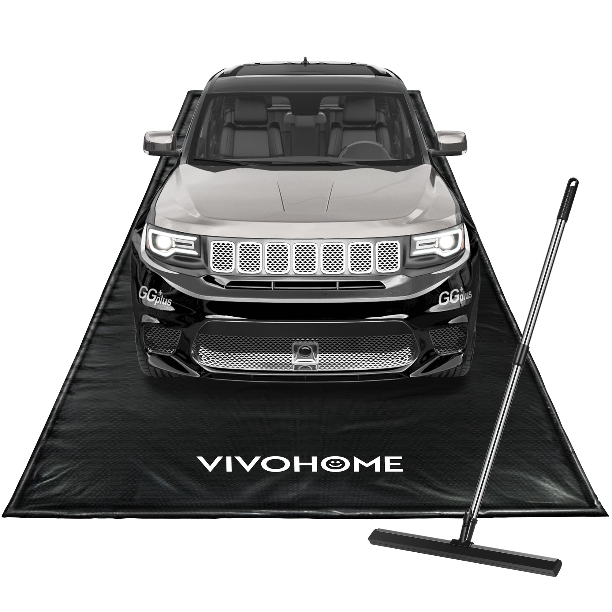 VIVOHOME Containment Mat (79 x 18) with Stay Put Corner, PVC Garage Floor Mats, Heavy Duty Garage Parking Mat with a Squeegee,