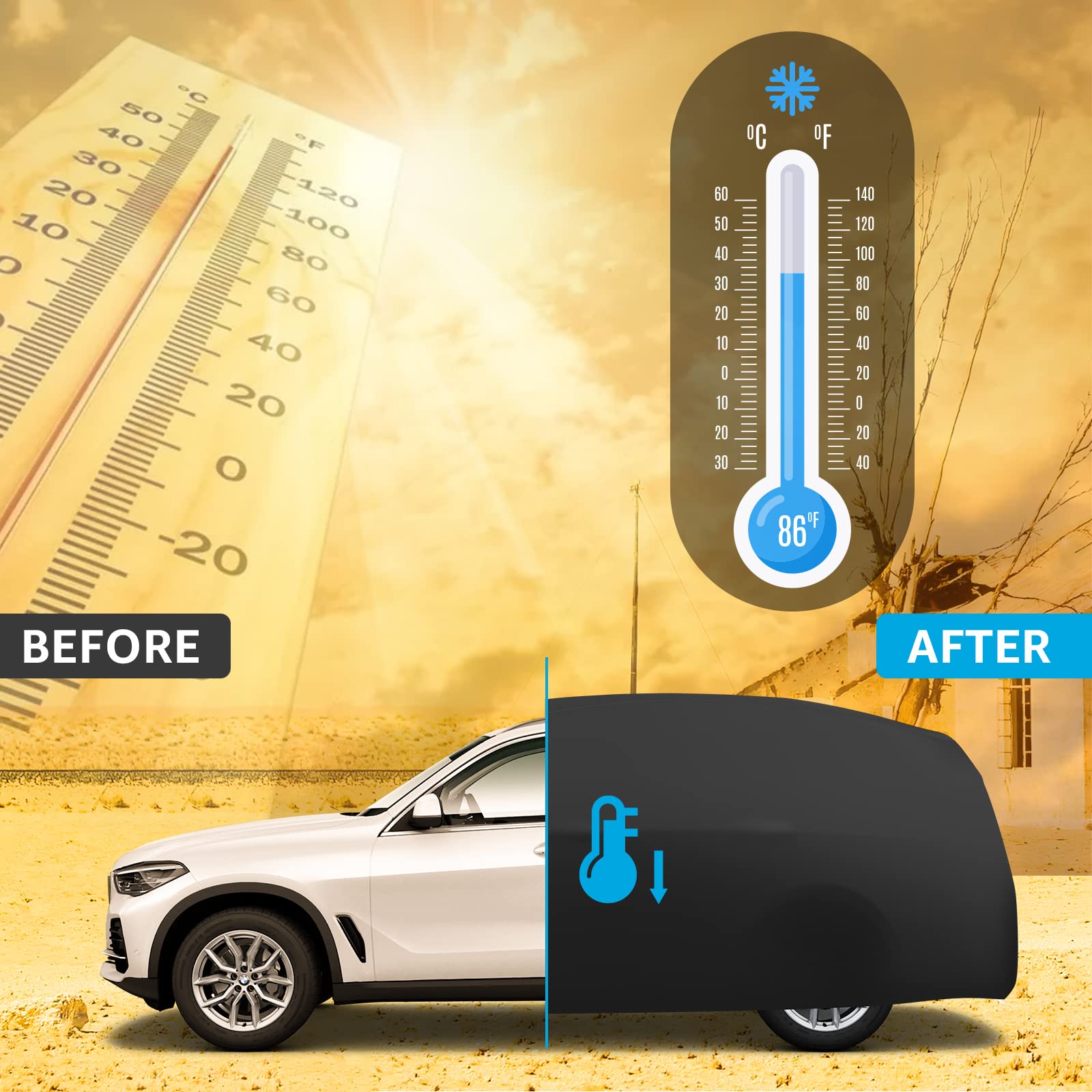 Proadsy 2025 Upgrade Car Cover For Bmw X5 2007-2023 2024 2025,Waterproof All Weather For Automobiles, Windproof Snowproof Rain Hail Sun Uv Protection Full Outdoor Indoor Exterior Car Covers, Black