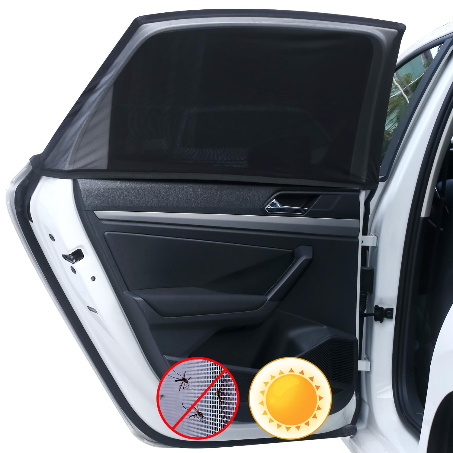 Latest Breathable Mesh Car Window Shades for Camping, Rear Side Car Window Screen Cover Mosquito Net Fit for 97% of Cars SUVs, R