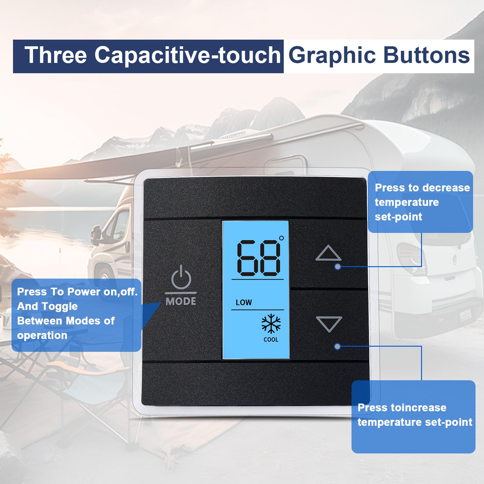 Fenglesha 3316250.712 RV Single Zone Wall Thermostat Compatible with Dometic, Used for Cool/Heat/Furnace Control, Blue Backlight