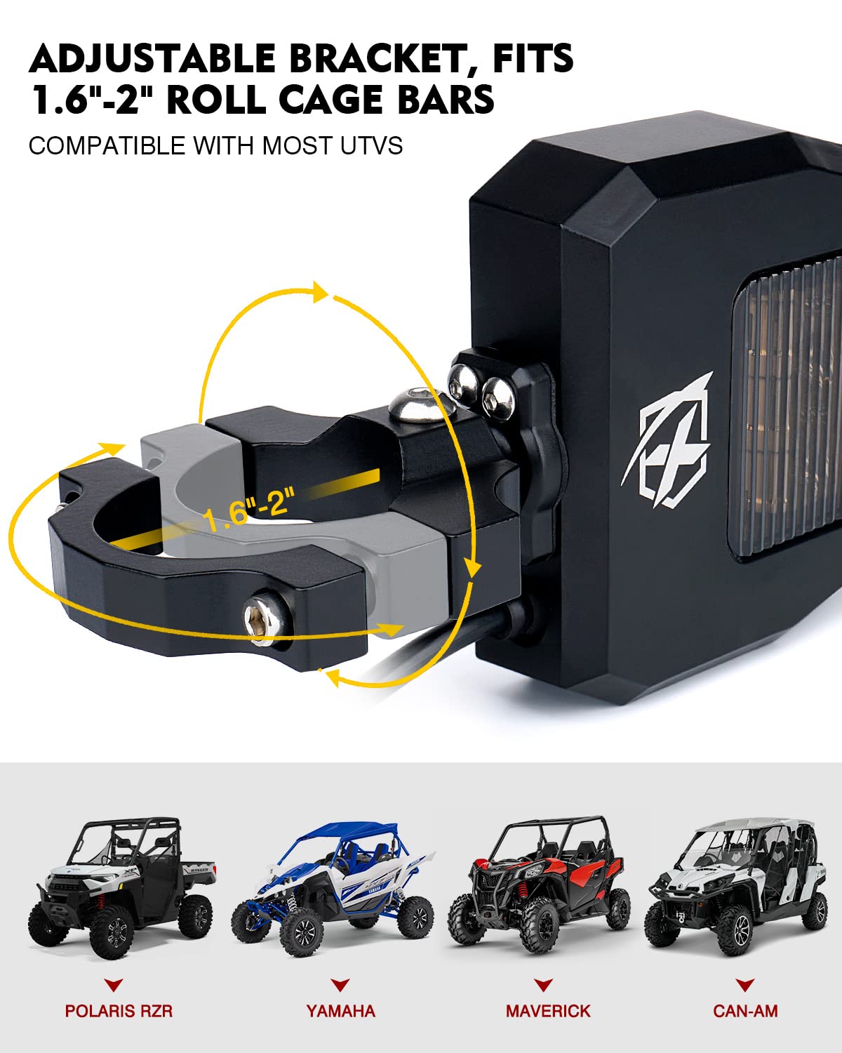 Xprite Aluminum Utv Side Rear View Mirrors Fit All 1.6-2 Inch Roll Bar Cage, Blue Anti-Glare Mirrors And Smoke Lens Led Spot Lig