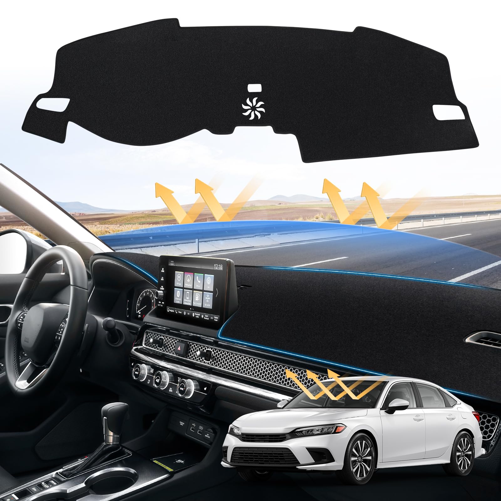 Sunsdrew Civic Dash Cover For 2025 2024 2023 2022 Honda Civic Dashboard Cover Mat For Civic 11Th Gen. Accessories Sun Shade Non-