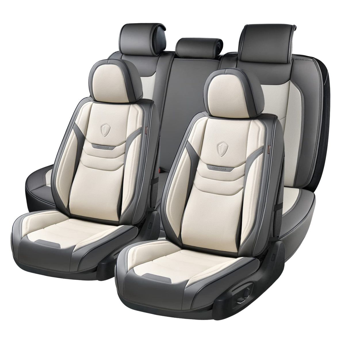Coverado Seat Covers, Car Seat Covers Full Set, 5 Seat Universal Leather Seat Covers for Cars, Seat Covers Waterproof, Front and