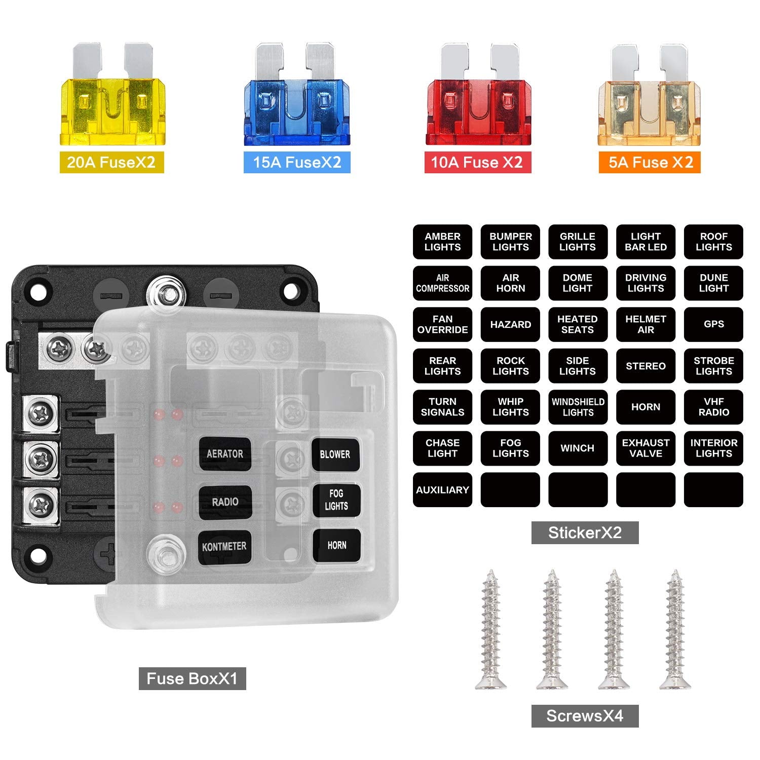 Deyooxi 6 Way Fuse Block,12V Blade Fuse 6 Circuit Atc/Ato Waterproof Fuse Box Holder With Led Indicator Waterpoof Cover For 12V/