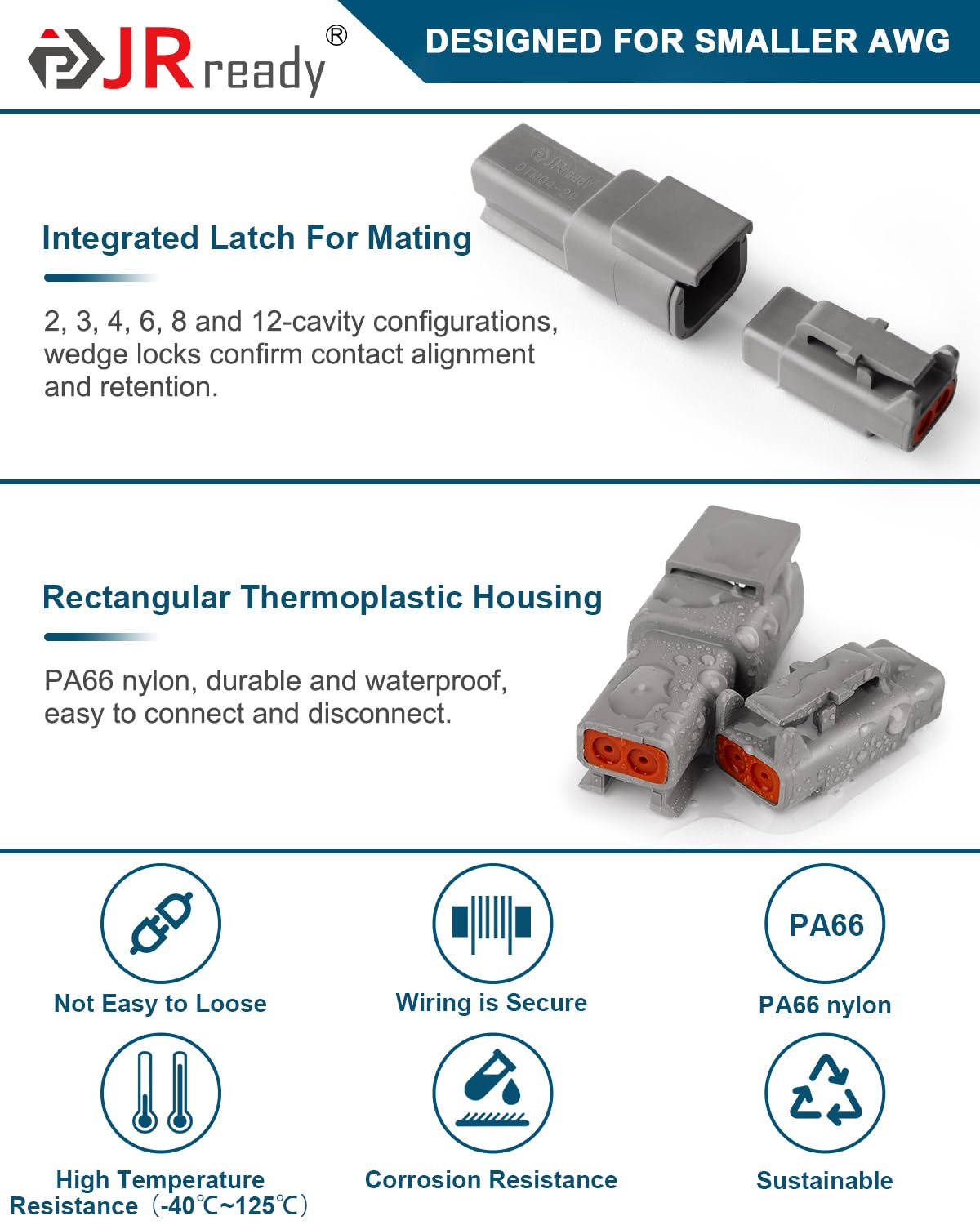 JRready Deutsch DTM Connector 2 Pin 8 Kits, ST6330-201 DTM Connector Kit with Size 20 Solid Contacts 20-22AWG, Waterproof Automo