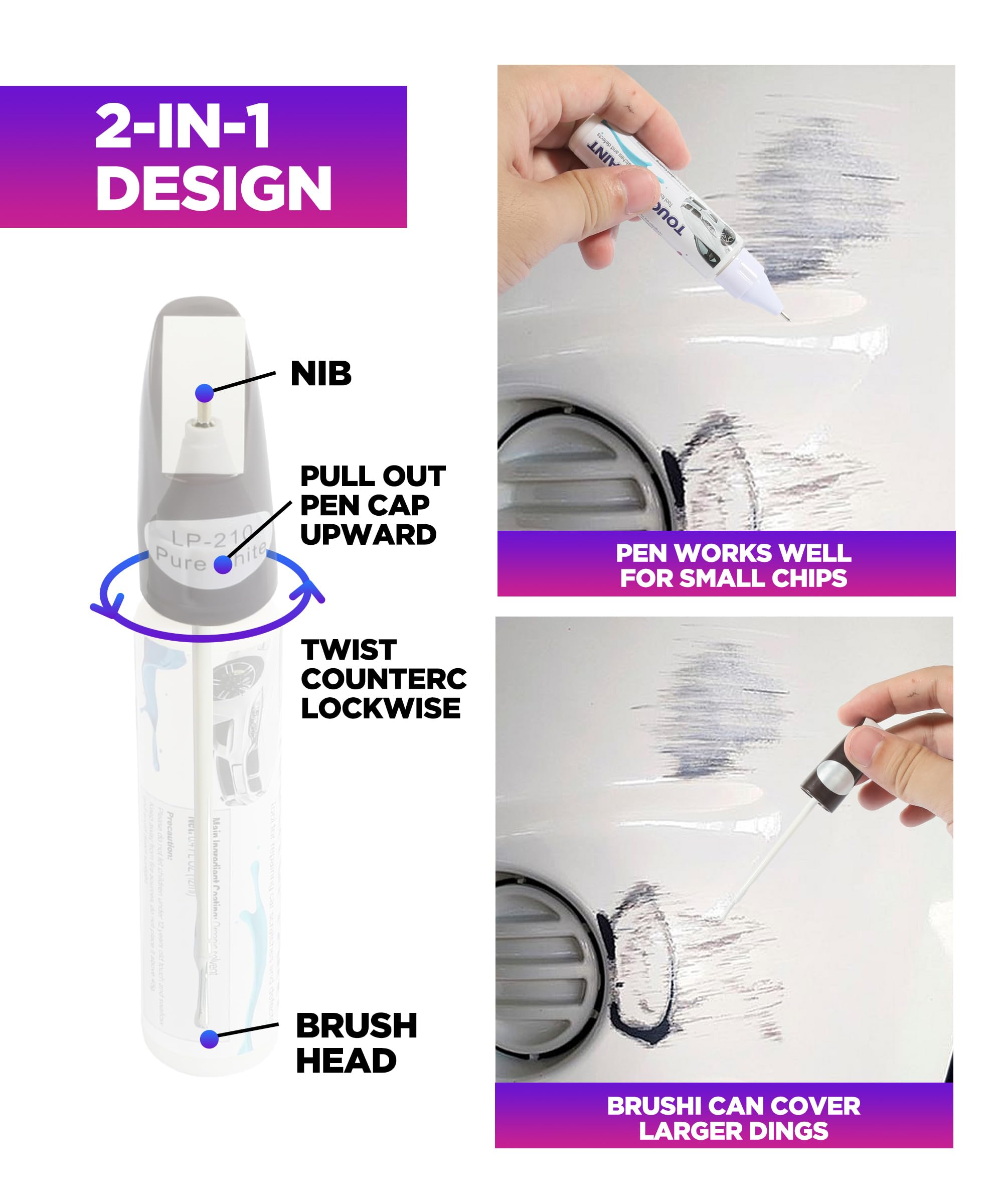 Yakefly Car Touch Up Fill Paint Pen,2-In-1 Automotive Touch Up Paint,Easy & Quick Auto Car Paint Scratch Repair,Special-Purpose