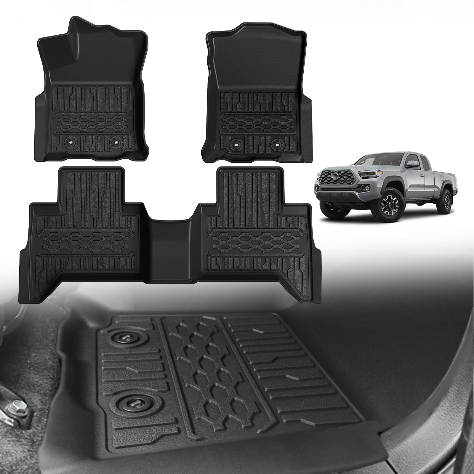 Triplealiners Floor Mats All Weather Compatible With 2018-2023 Toyota Tacoma Accessories Double Cab Front & Rear Custom Fit Tpe