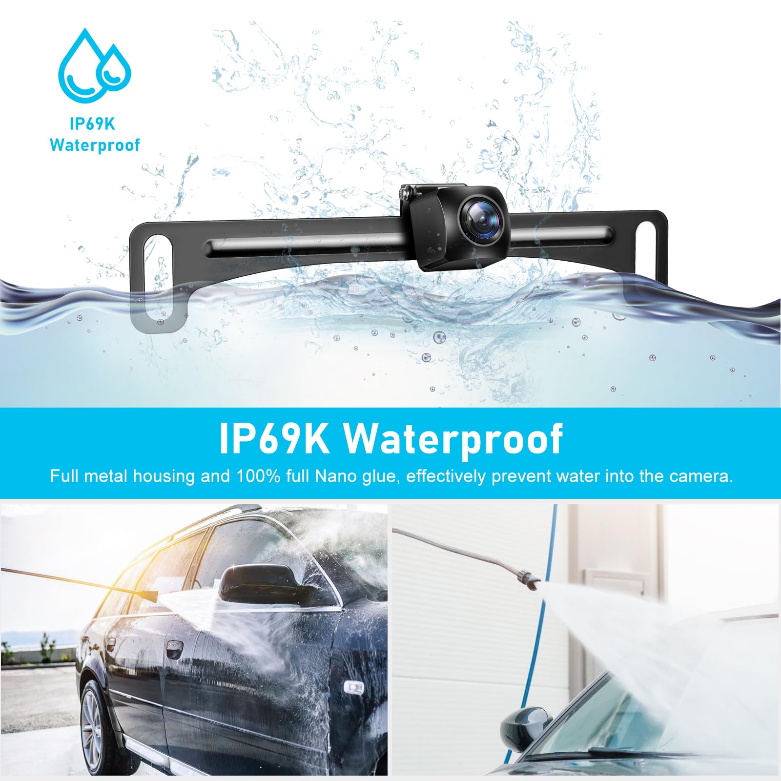 Backup Camera Rear View Reverse Camera Hd License Plate Backup Camera With Wide View Angle, Night Vision Waterproof, Front & Bac