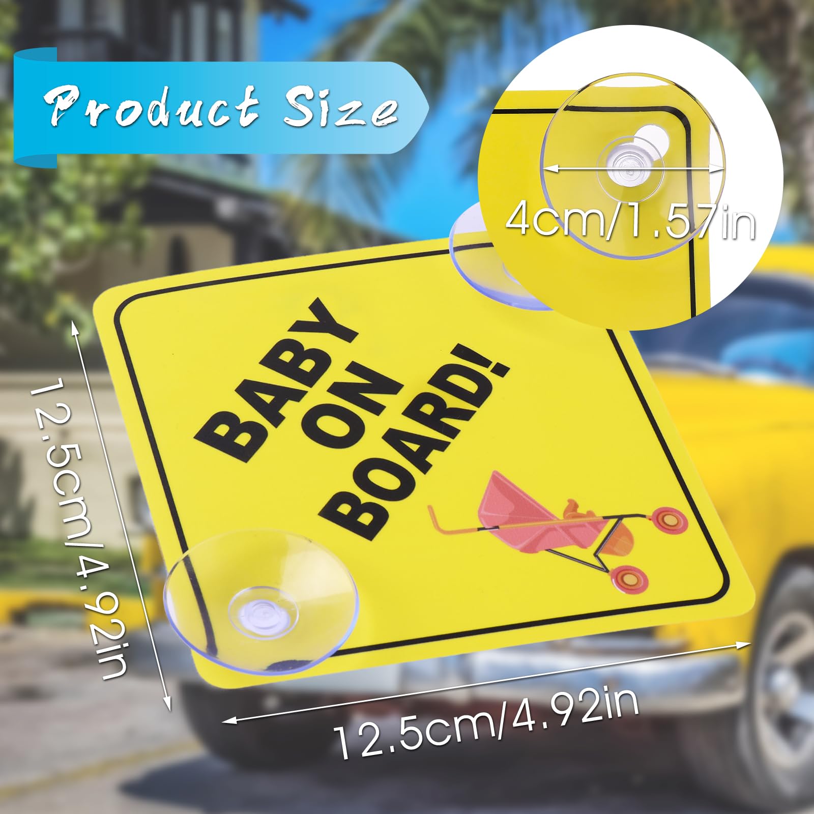 Cobee Baby On Board Car Signs, 2 Pcs 5''X5'' Safety Signs With Double Suction Cups, Reusable Durable Baby In Car Sticker Decal (