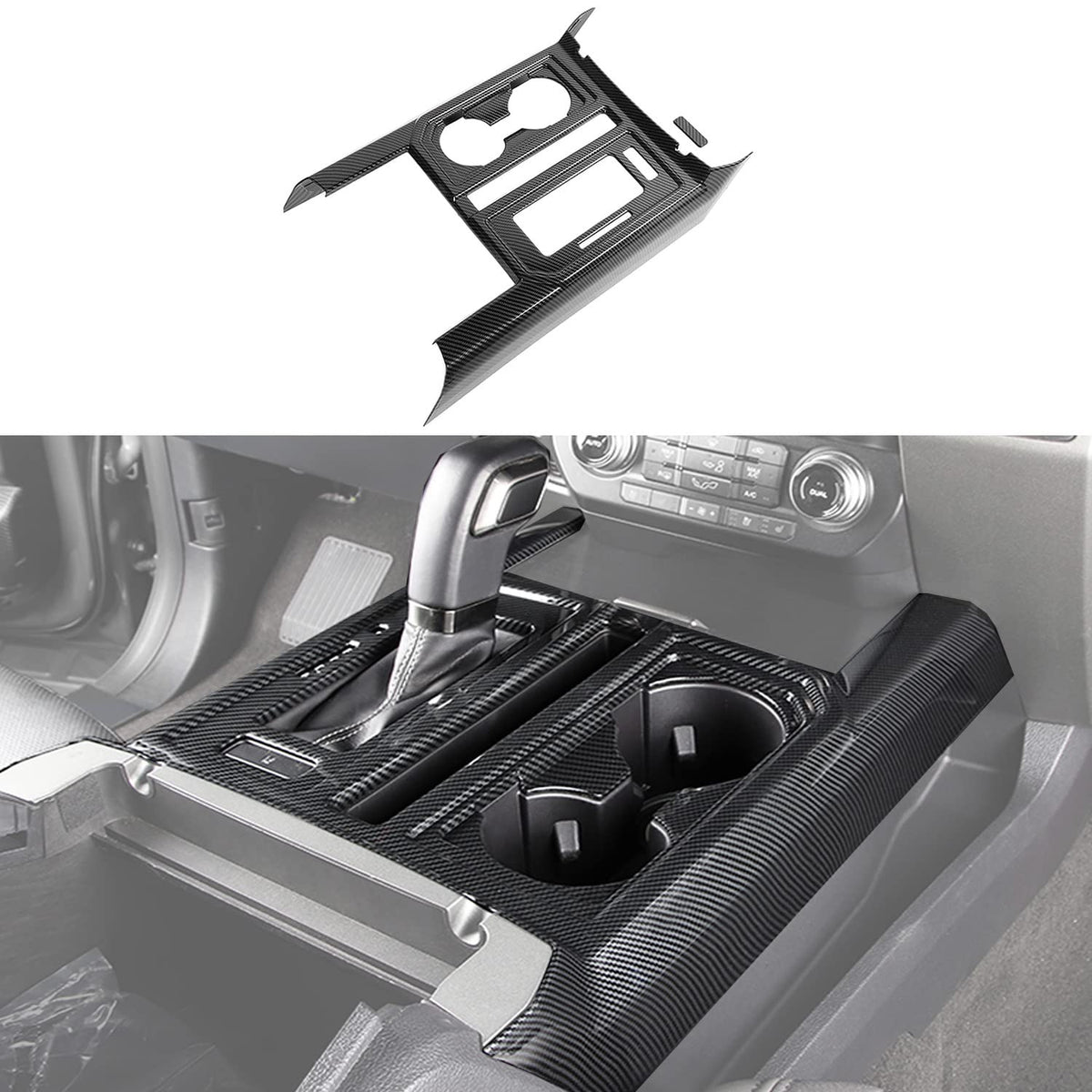 Keptrim For F150 Abs Carbon Fiber Center Console Gear Shift Cup Holder Trim For 2015 2016 2017 2018 2019 2020 Ford F150, 2Pcs