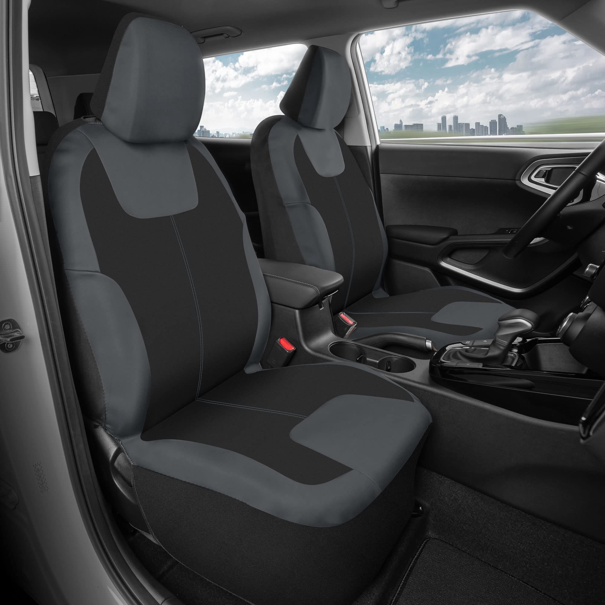 Motor Trend Gray Waterproof Seat Covers for Front Seats - Premium Neoprene, Car Seat Protectors with Removable Headrest, Interio