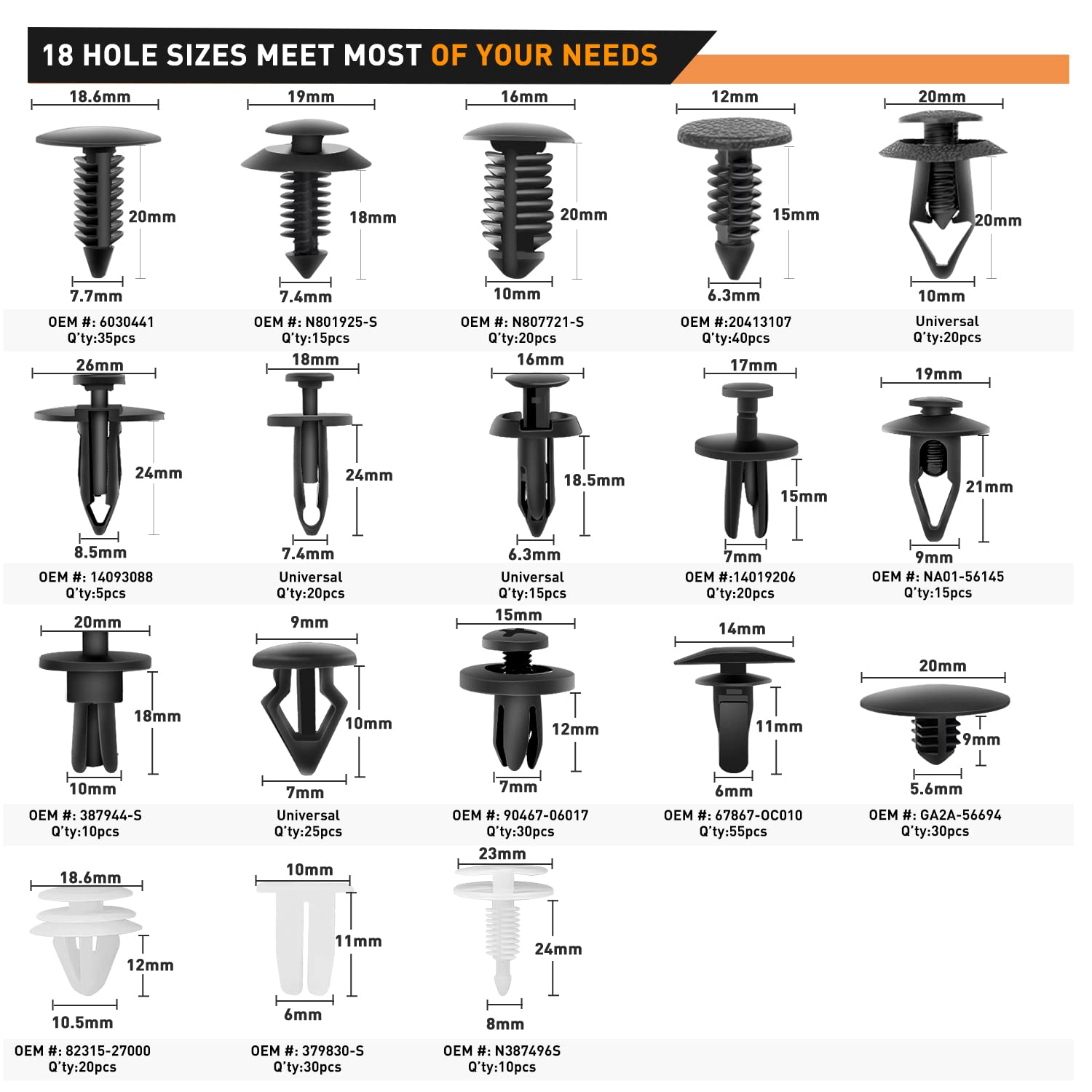 Gooacc 700Pcs Car Push Retainer Clips Auto Fasteners Assortment 30 Sizes Nylon Bumper Fender Rivets With 10 Cable Ties Fasteners