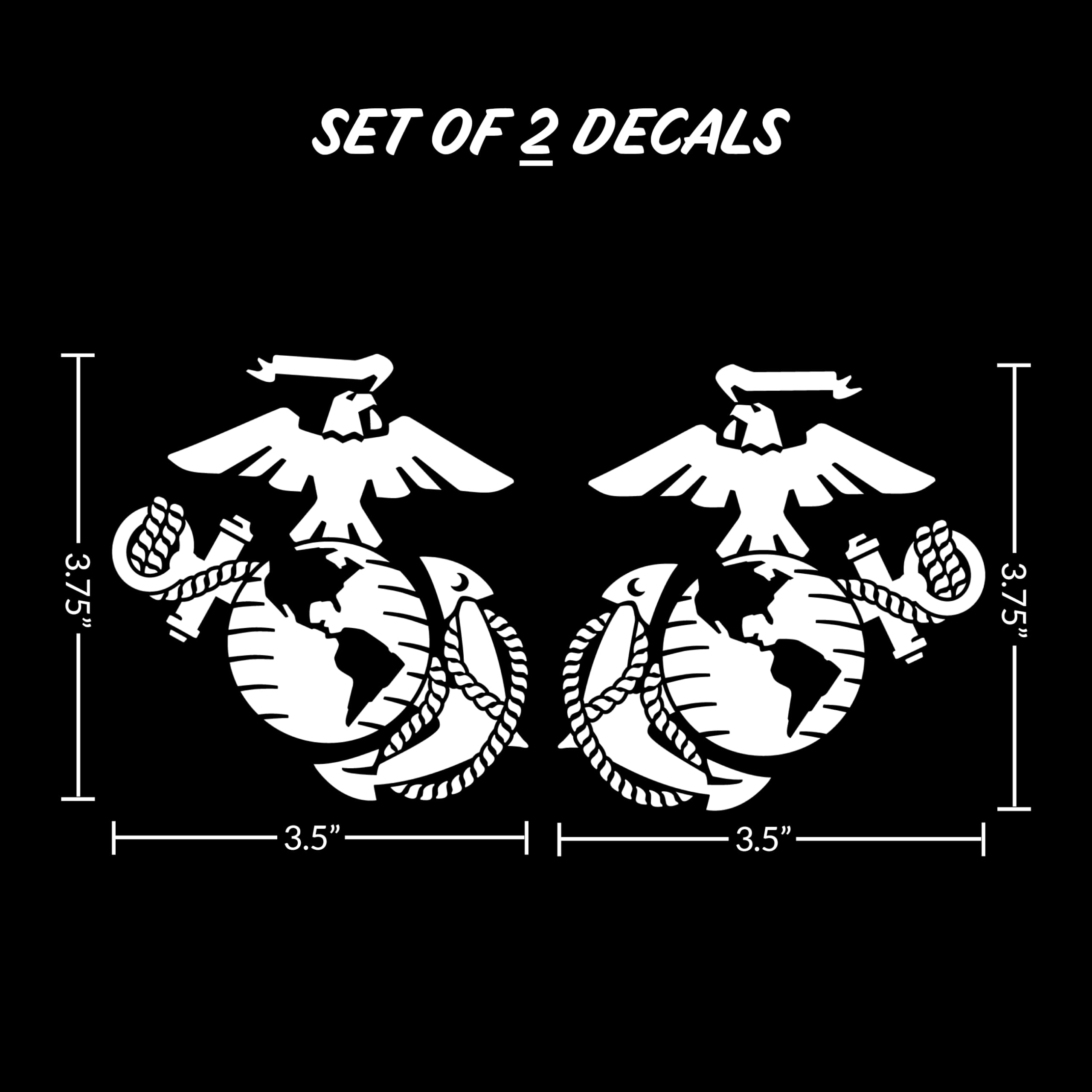 Decalcomania United States Marine Corps Ega Eagle Globe & Anchor Vinyl Decals - Set Of 2 4In White Usmc Emblem Stickers For Tail