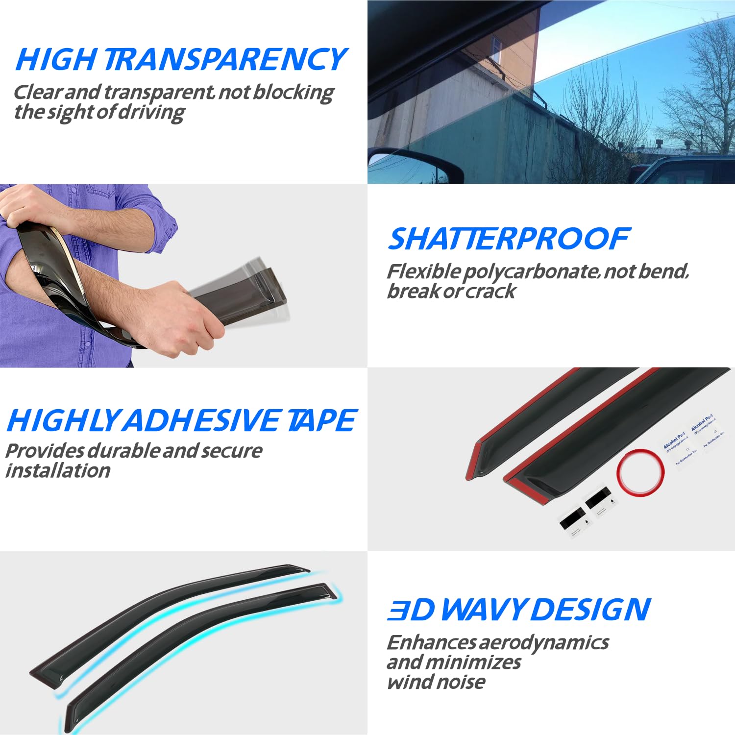 Chykorla Rain Guard Fit For 2008-2020 Dodge Grand Caravan, 2008-2016 Chrysler Town & Country, Outside Mount Side Window Visor Ve