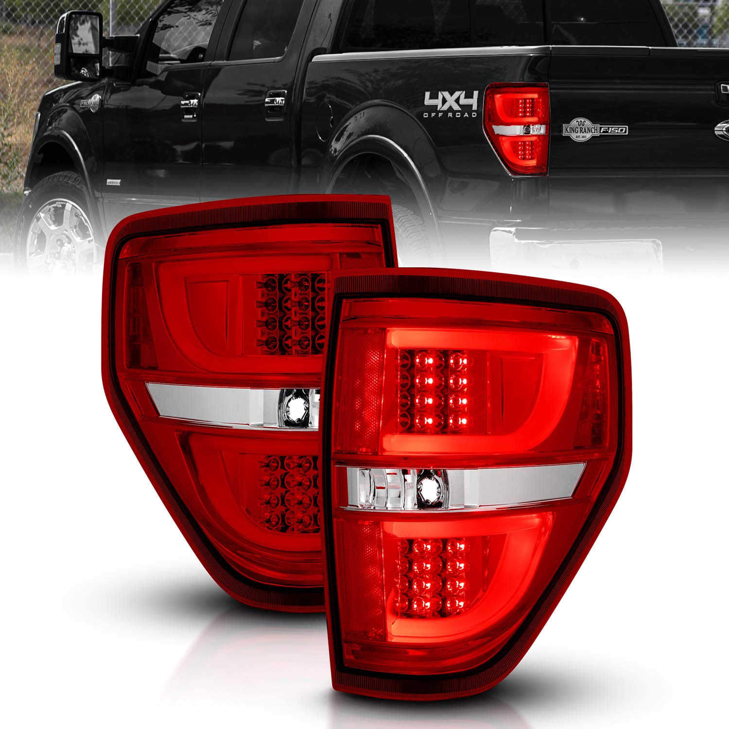 Amerilite Red/Clear Led Bar Replacement Brake Tail Lights Set For Ford F-150 - Passenger And Driver Side